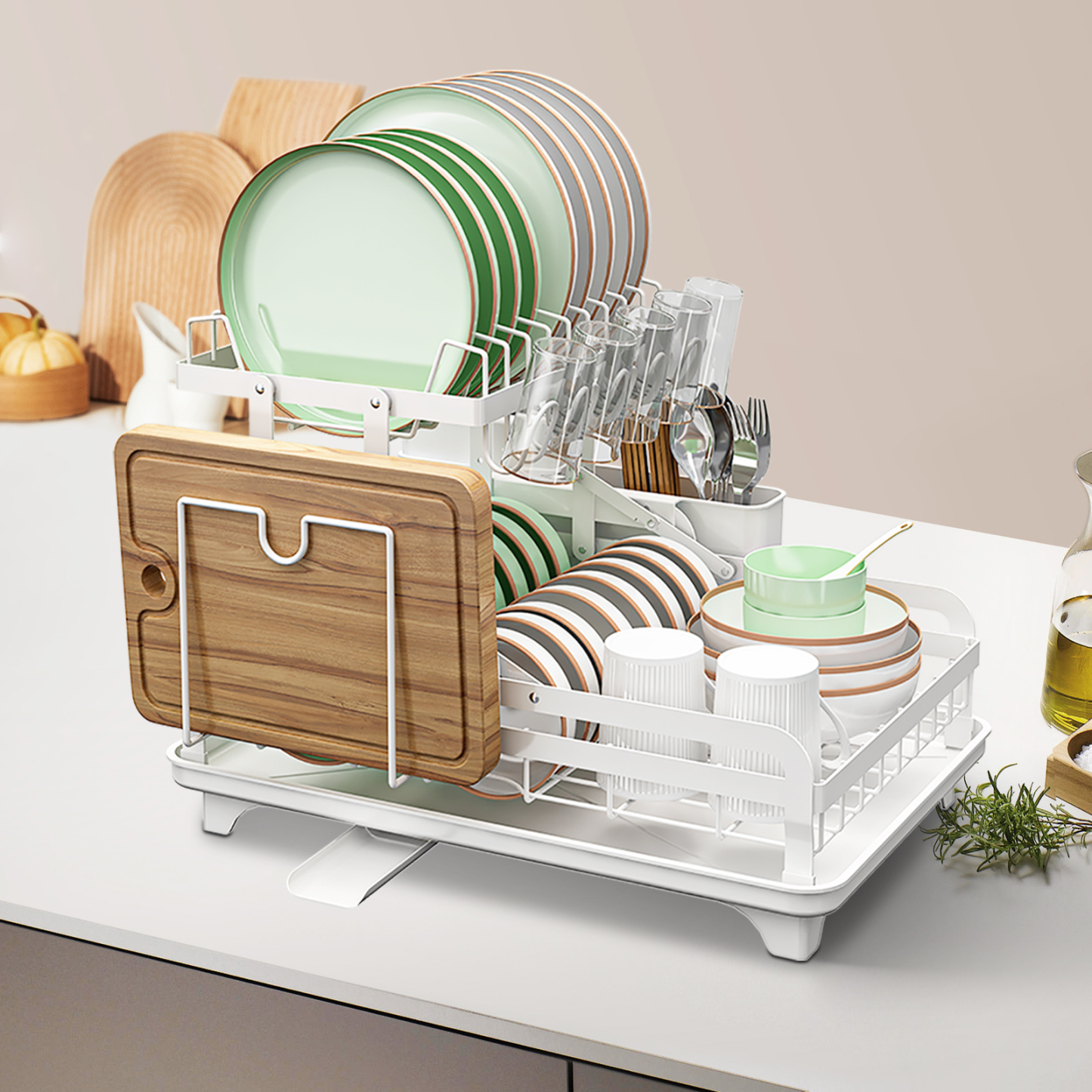 2-tier Kitchen Dish Rack Drying Drainer Tray Cutlery Holder Storage Organiser