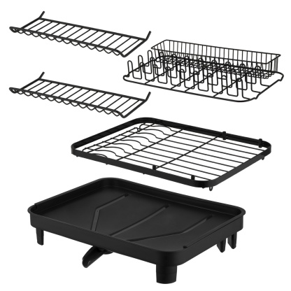 Expandable Black Dish Bowl Drying Storage Rack Kitchen Dish Plate Cup Holder Drain Organizer
