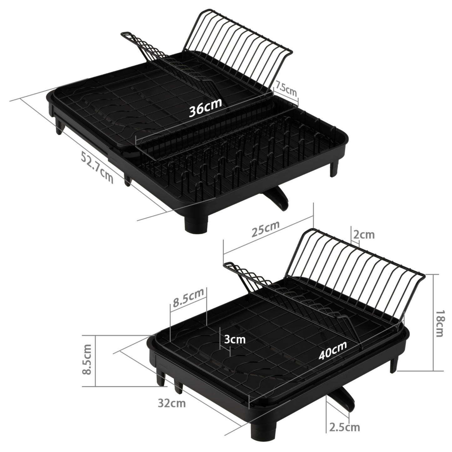 Expandable Black Dish Bowl Drying Storage Rack Kitchen Dish Plate Cup Holder Drain Organizer