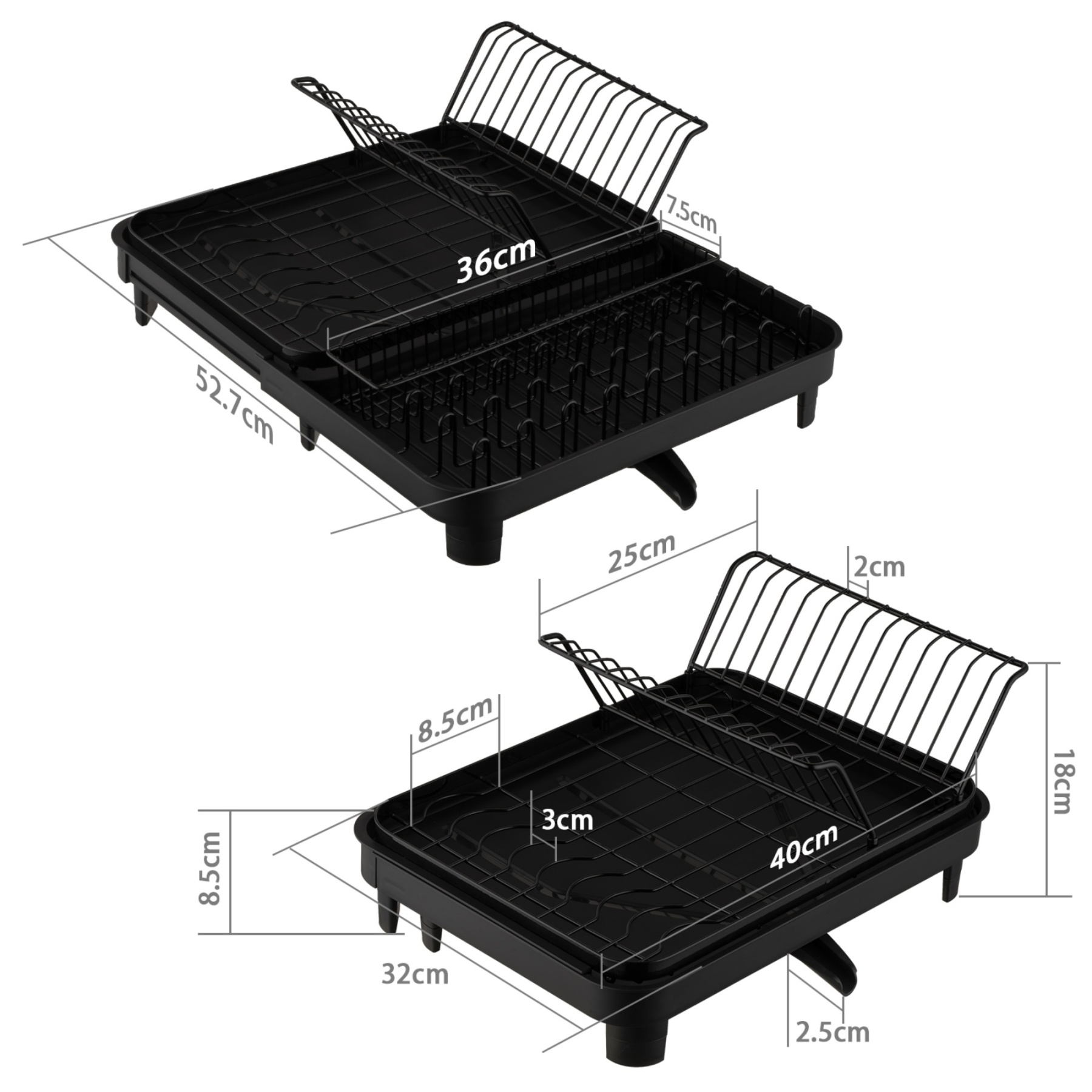 Expandable Black Dish Bowl Drying Storage Rack Kitchen Dish Plate Cup Holder Drain Organizer