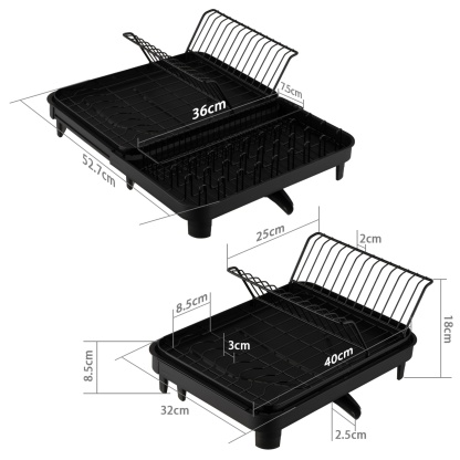 Expandable Black Dish Bowl Drying Storage Rack Kitchen Dish Plate Cup Holder Drain Organizer