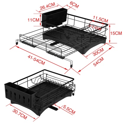 Expandable Kitchen Sink Drain Storage Rack Two in One Large Capacity Dish Bowl Plate Drying Holder 