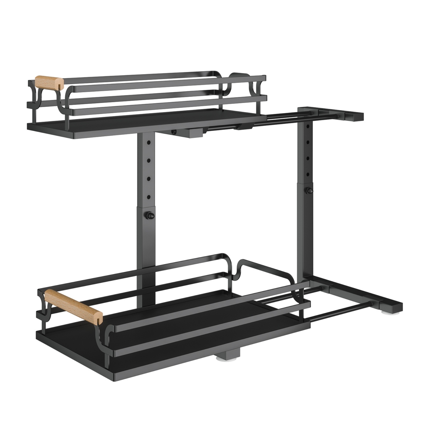 2 Tier Adjustable Height Slide-Out Under Sink Organizer Rack Kitchen Cabinet Bathroom Storage Shelf Holder White/Black