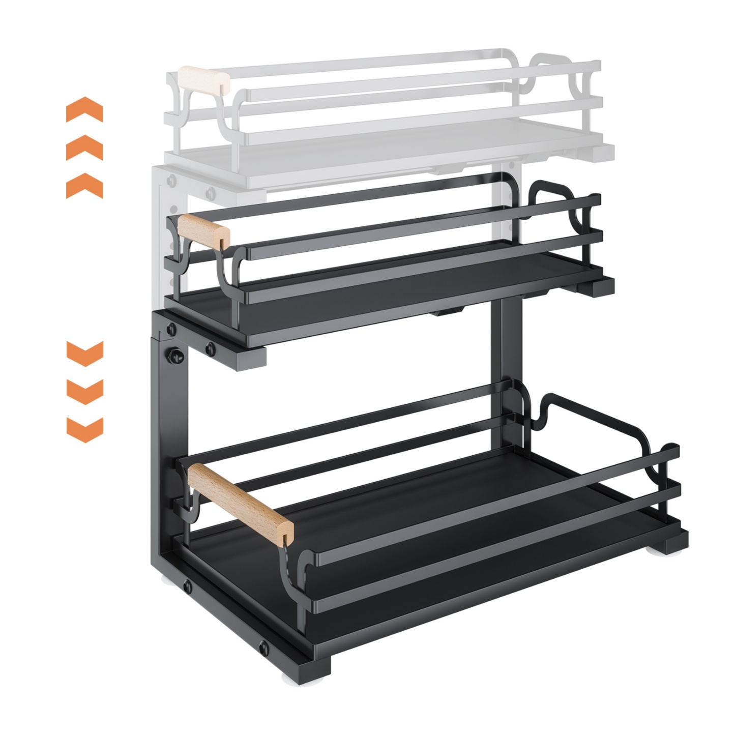 2 Tier Adjustable Height Slide-Out Under Sink Organizer Rack Kitchen Cabinet Bathroom Storage Shelf Holder White/Black