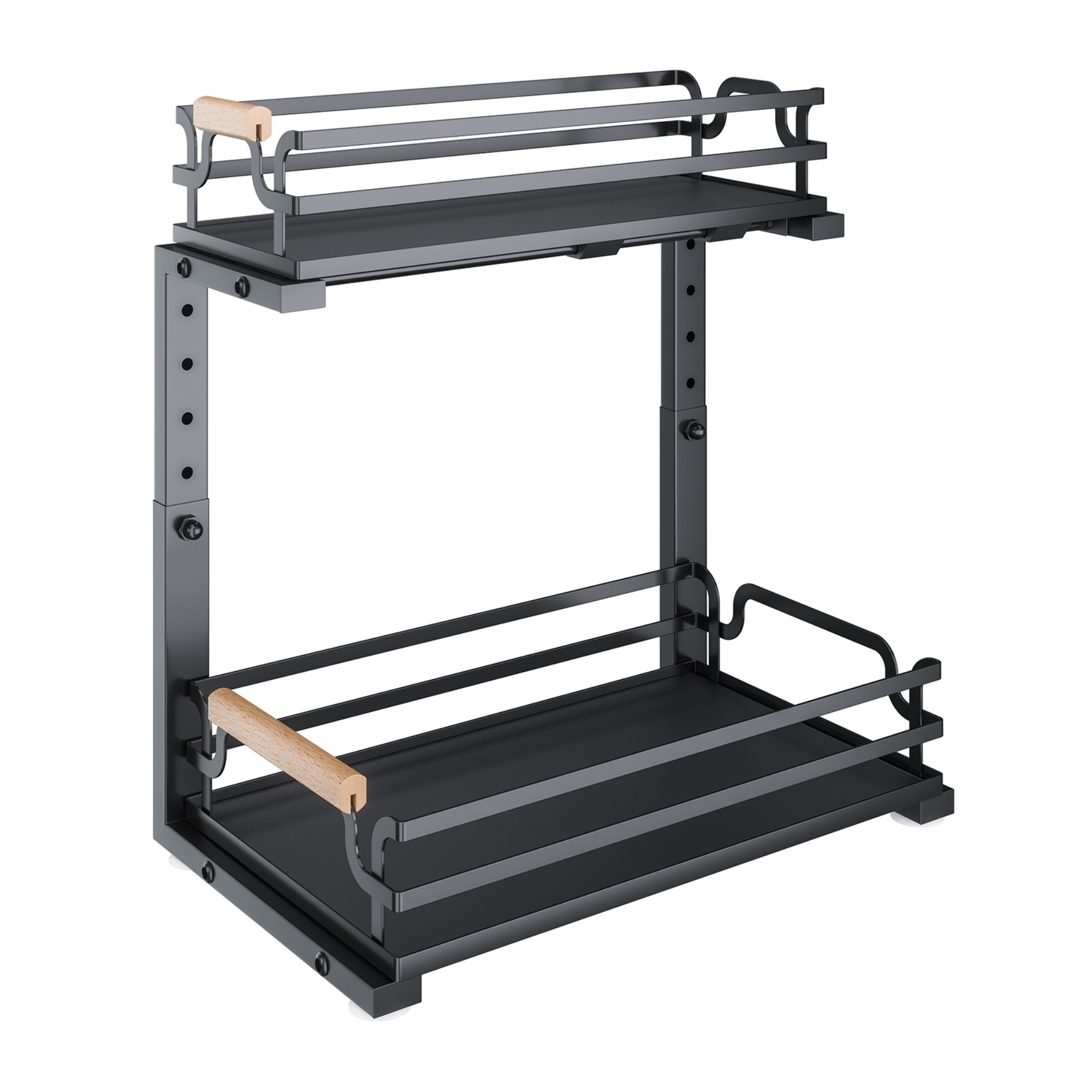 2 Tier Adjustable Height Slide-Out Under Sink Organizer Rack Kitchen Cabinet Bathroom Storage Shelf Holder White/Black