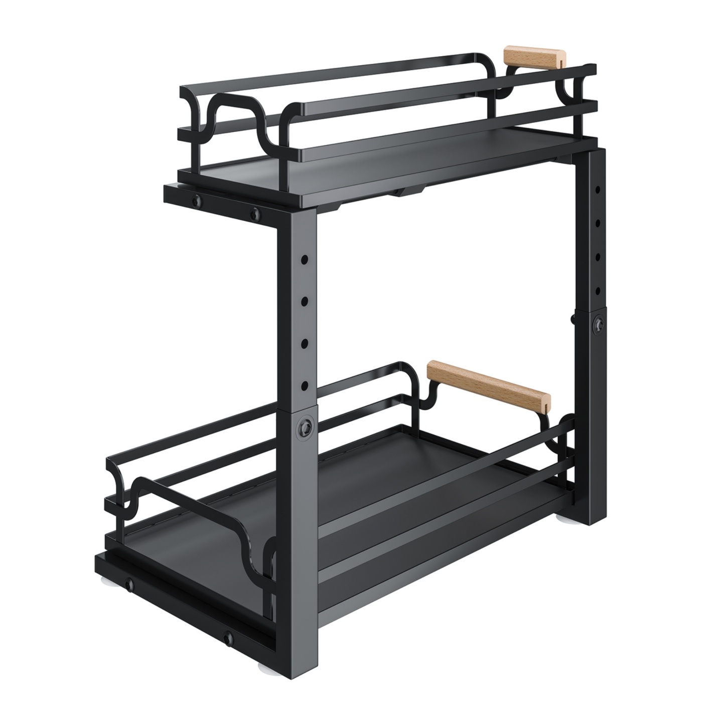 2 Tier Adjustable Height Slide-Out Under Sink Organizer Rack Kitchen Cabinet Bathroom Storage Shelf Holder White/Black