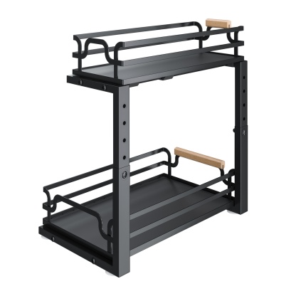 2 Tier Adjustable Height Slide-Out Under Sink Organizer Rack Kitchen Cabinet Bathroom Storage Shelf Holder White/Black