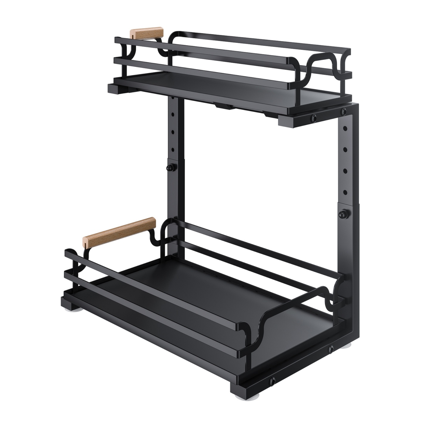 2 Tier Adjustable Height Slide-Out Under Sink Organizer Rack Kitchen Cabinet Bathroom Storage Shelf Holder White/Black