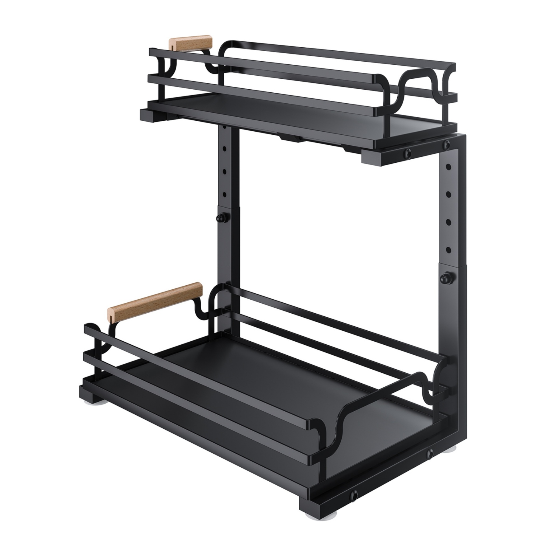 2 Tier Adjustable Height Slide-Out Under Sink Organizer Rack Kitchen Cabinet Bathroom Storage Shelf Holder White/Black