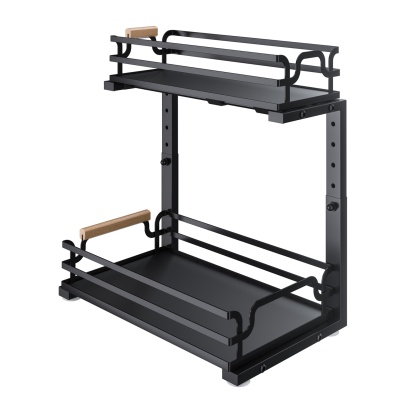 2 Tier Adjustable Height Slide-Out Under Sink Organizer Rack Kitchen Cabinet Bathroom Storage Shelf Holder White/Black