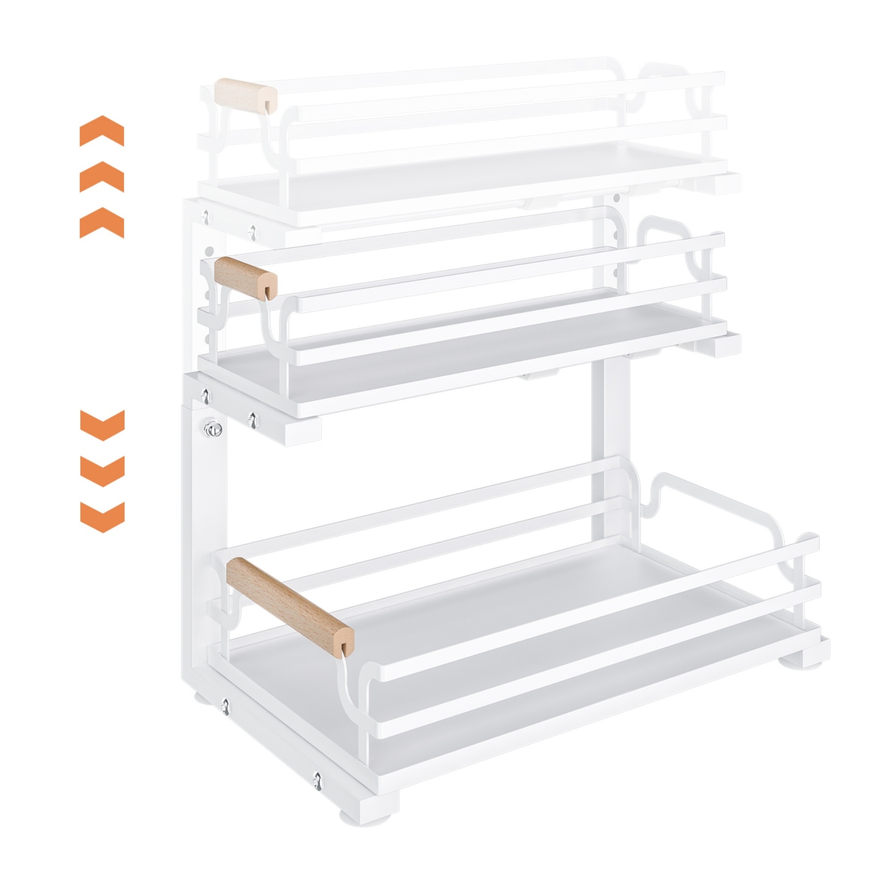 2 Tier Adjustable Height Slide-Out Under Sink Organizer Rack Kitchen Cabinet Bathroom Storage Shelf Holder White/Black