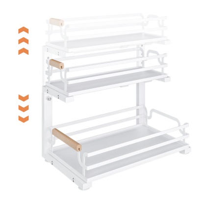 2 Tier Adjustable Height Slide-Out Under Sink Organizer Rack Kitchen Cabinet Bathroom Storage Shelf Holder White/Black