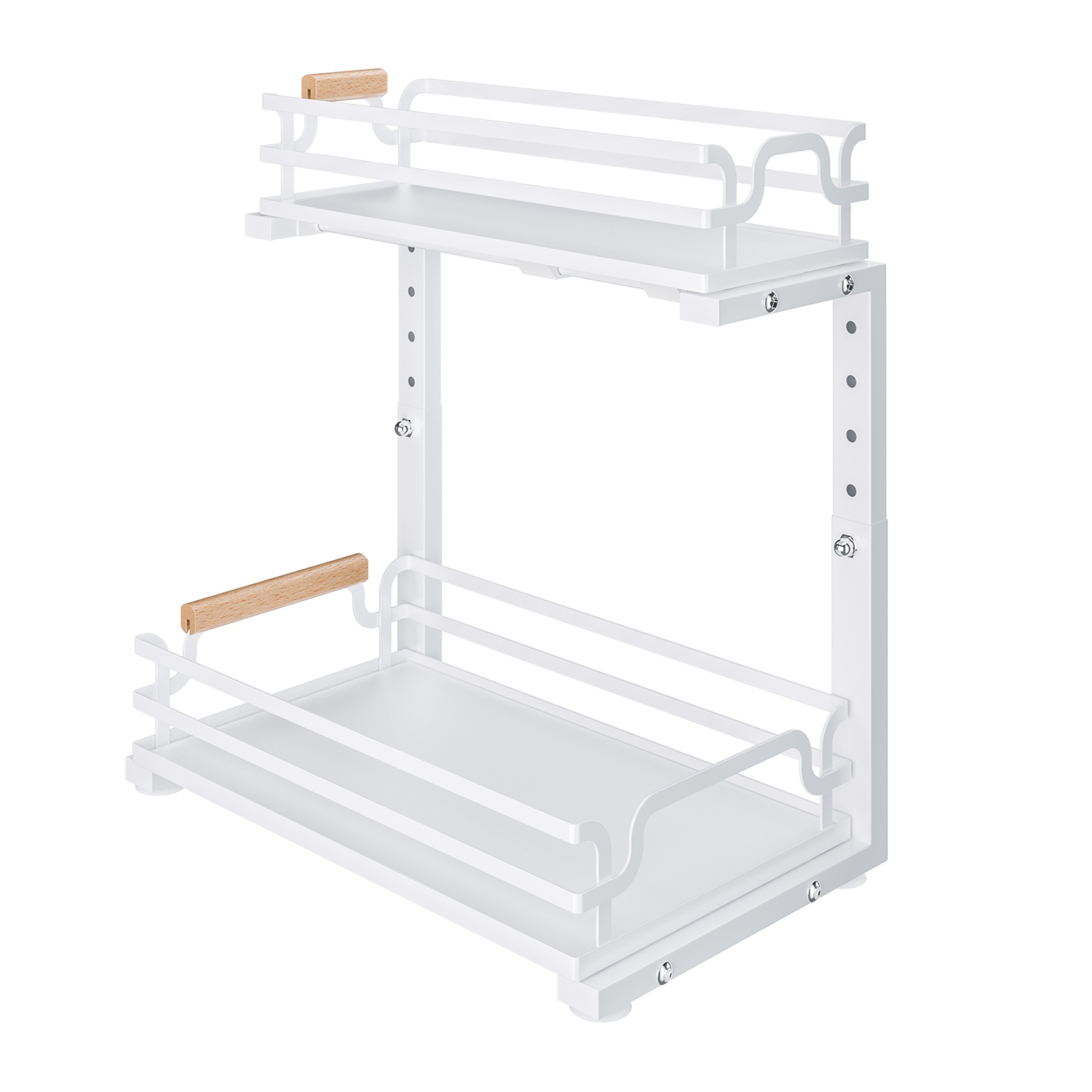 2 Tier Adjustable Height Slide-Out Under Sink Organizer Rack Kitchen Cabinet Bathroom Storage Shelf Holder White/Black