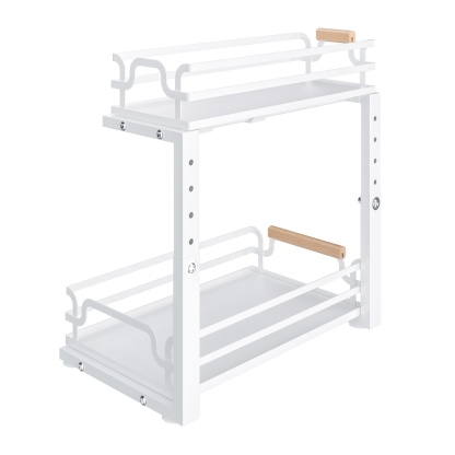 2 Tier Adjustable Height Slide-Out Under Sink Organizer Rack Kitchen Cabinet Bathroom Storage Shelf Holder White/Black