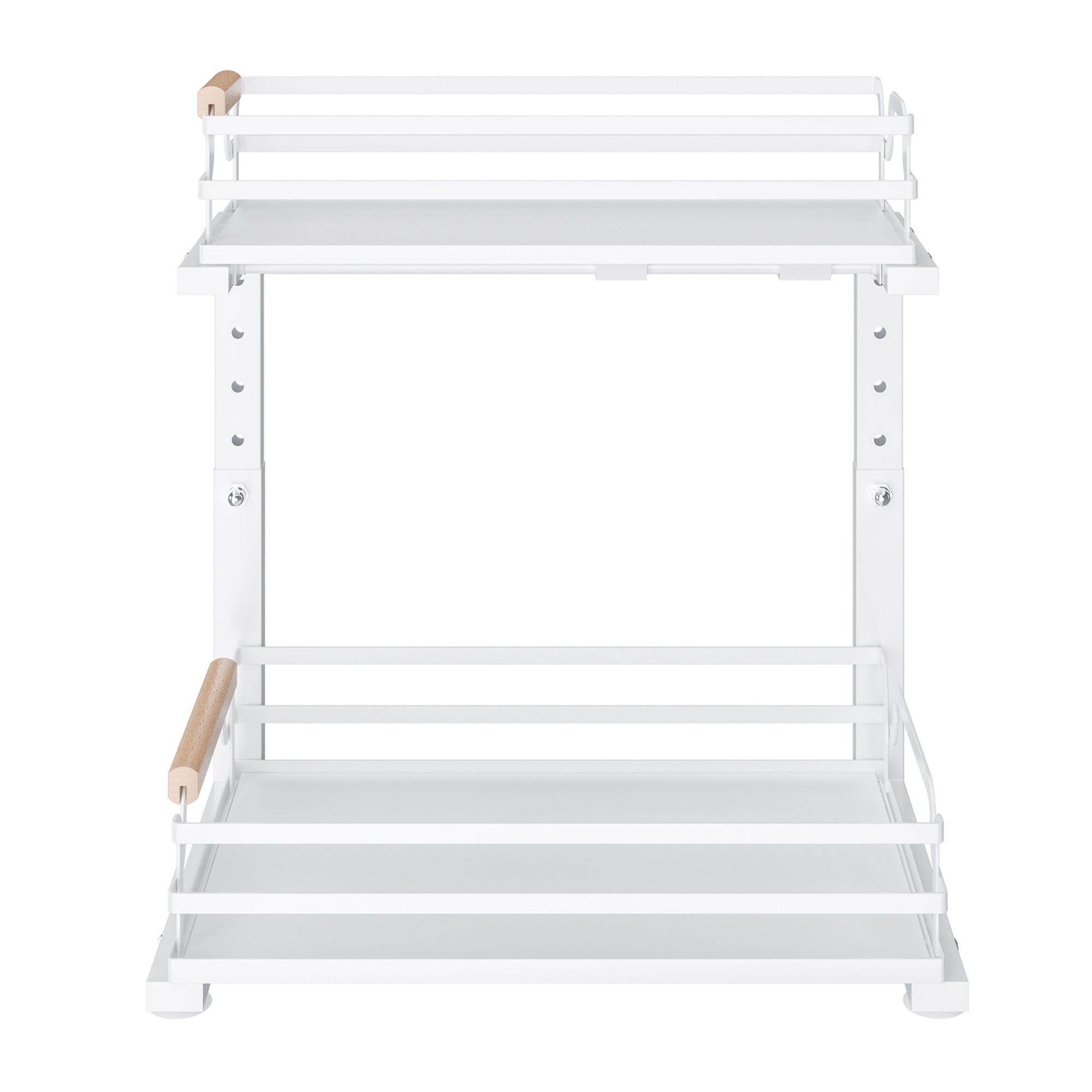 2 Tier Adjustable Height Slide-Out Under Sink Organizer Rack Kitchen Cabinet Bathroom Storage Shelf Holder White/Black