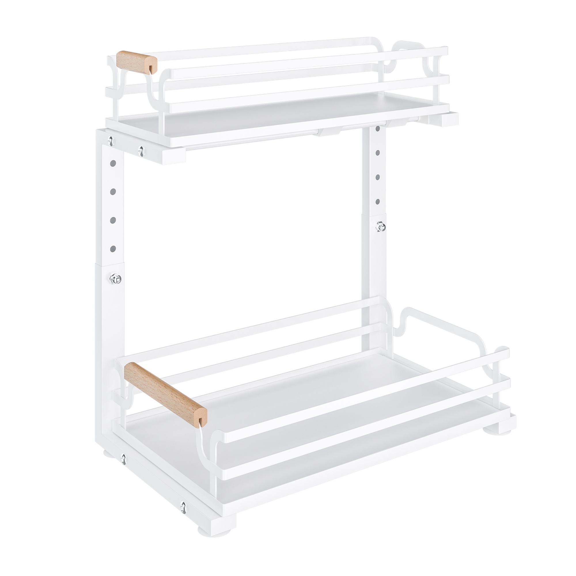 2 Tier Adjustable Height Slide-Out Under Sink Organizer Rack Kitchen Cabinet Bathroom Storage Shelf Holder White/Black