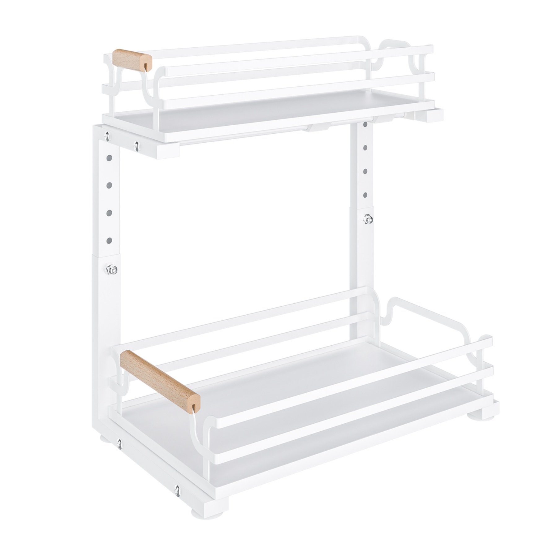2 Tier Adjustable Height Slide-Out Under Sink Organizer Rack Kitchen Cabinet Bathroom Storage Shelf Holder White/Black