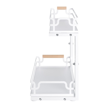 2 Tier Adjustable Height Slide-Out Under Sink Organizer Rack Kitchen Cabinet Bathroom Storage Shelf Holder White/Black