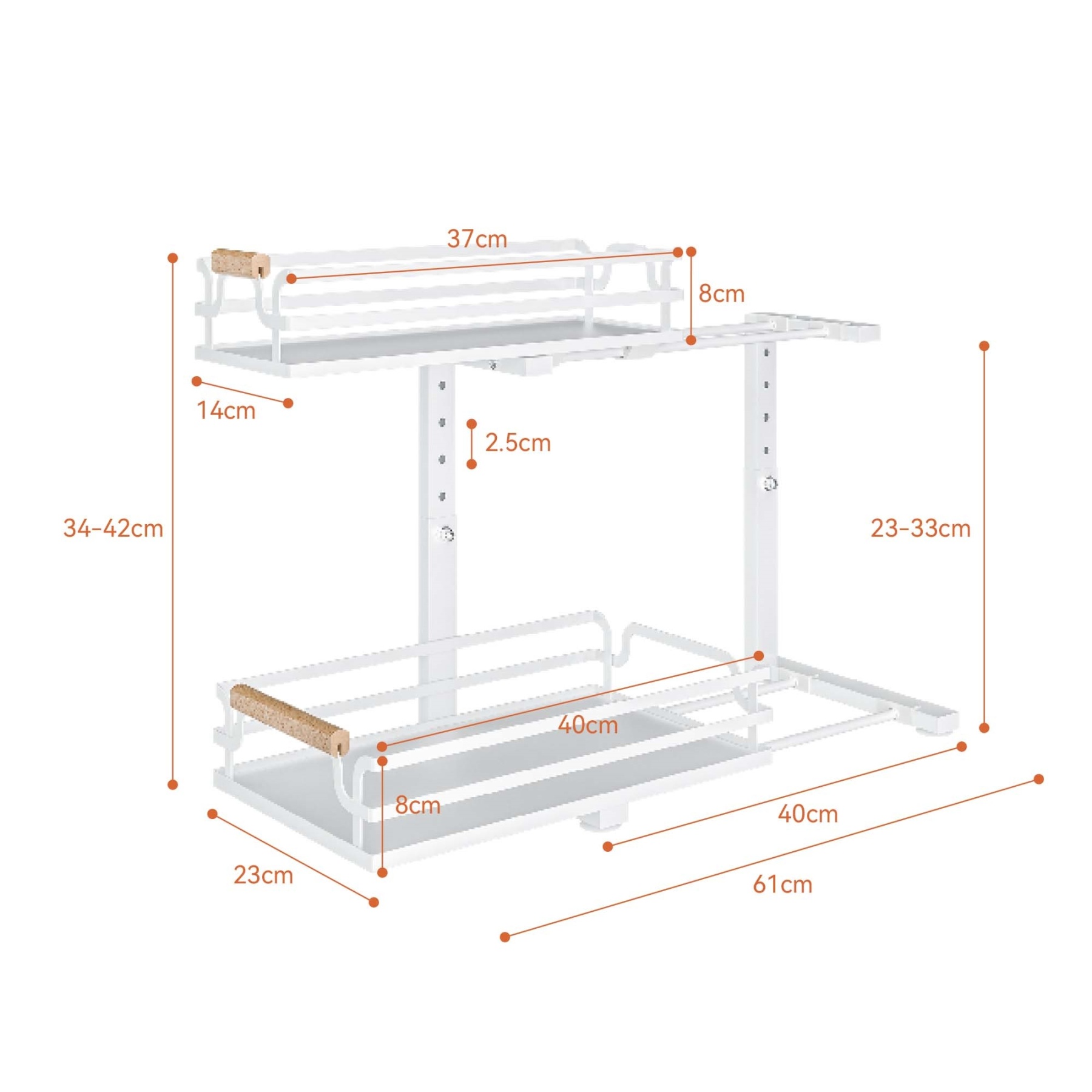 2 Tier Adjustable Height Slide-Out Under Sink Organizer Rack Kitchen Cabinet Bathroom Storage Shelf Holder White/Black