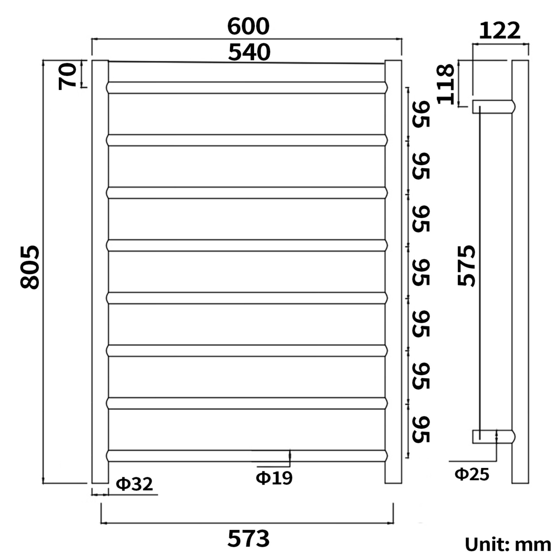 Round 8 Bars Aluminium Electric Heated Towel Rail Wall Mounted Towel Warmer Dryer Holder Rack Silver/Black/Brushed Yellow Gold