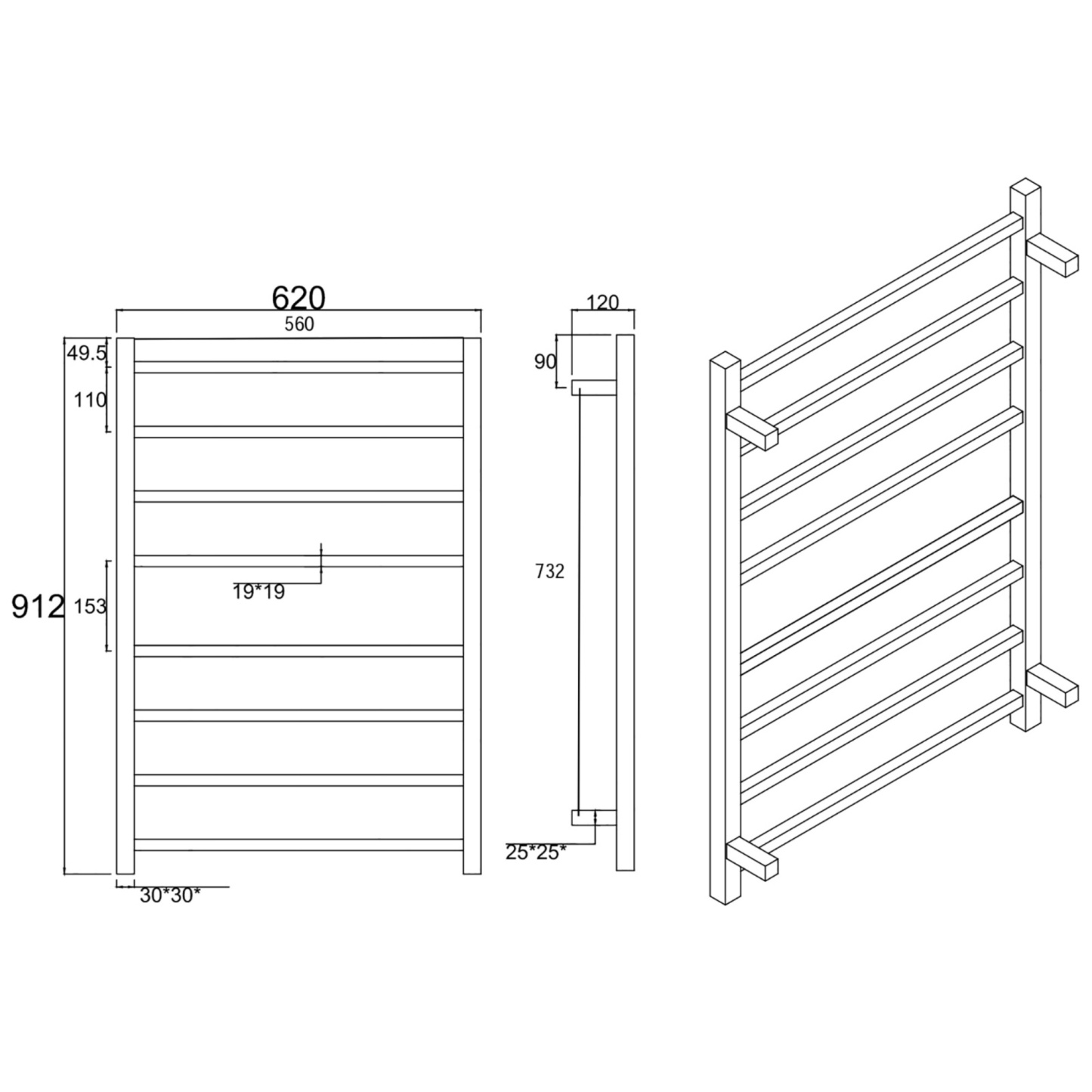 Square Stainless Steel Electric Heated Towel Rail Rack Wall Mounted Warmer Towel Holder 8 Bars Chrome/Matte Black/Gunmetal Grey/Brushed Yellow Gold