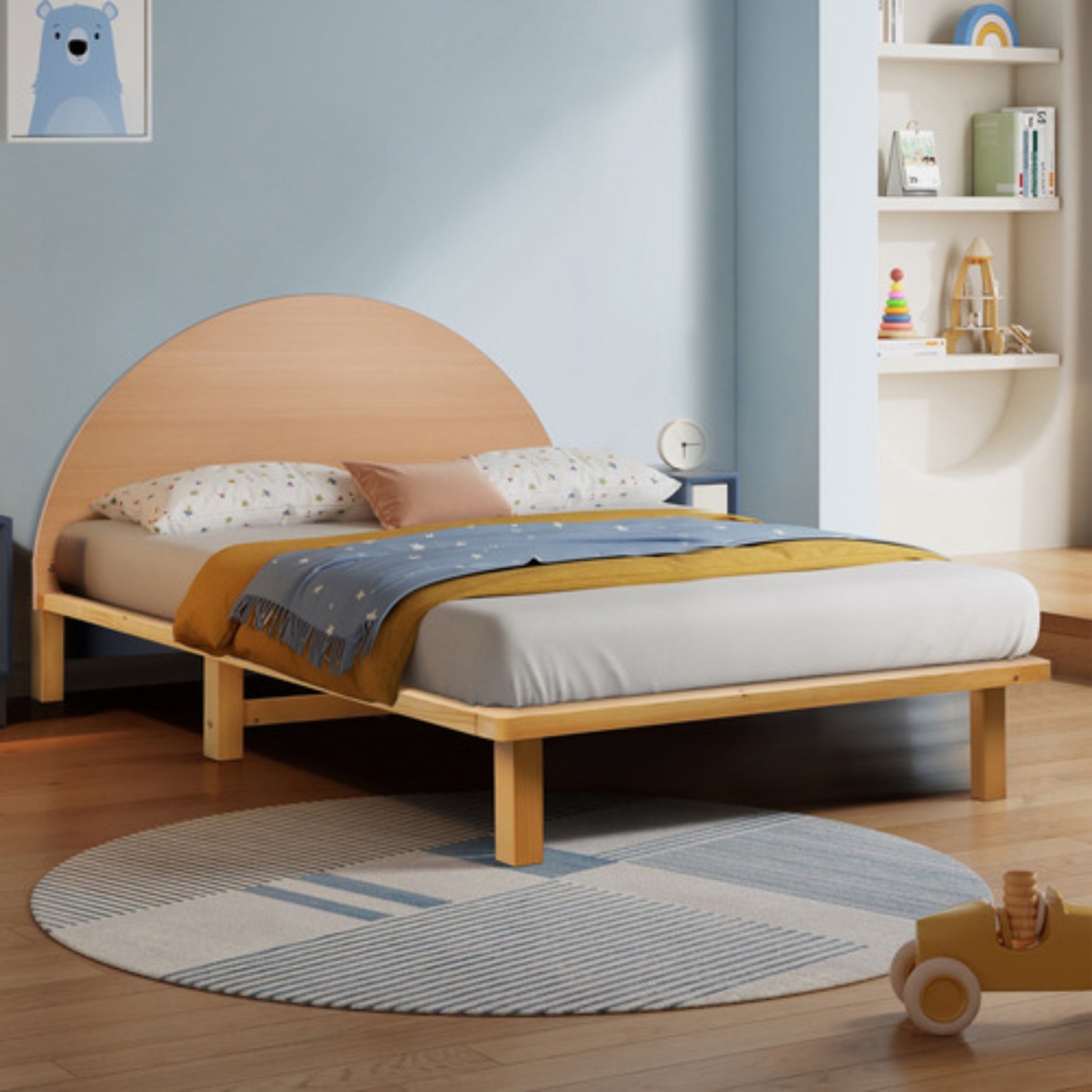 Bedroom Pine Wood Bed Frame Wooden Base Platform Round Bedhead Oak Single