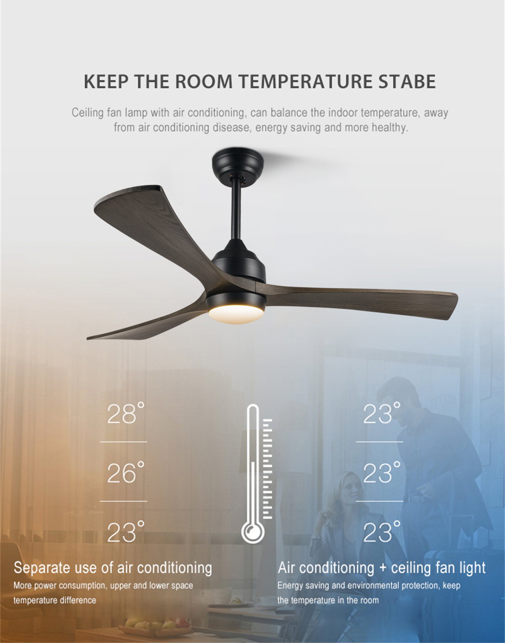 52" Single Light Colour Single Blow Speed Wooden Blades Ceiling Fan