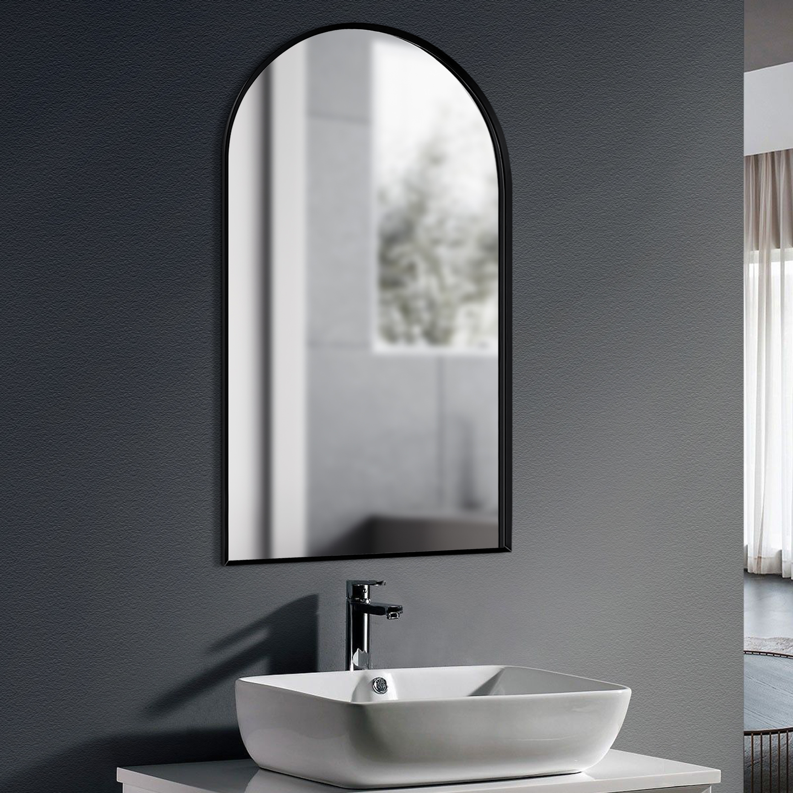 500*900mm Matte Black Aluminium Framed Make-up Wall Mounted Decor Mirror Arched Bracket