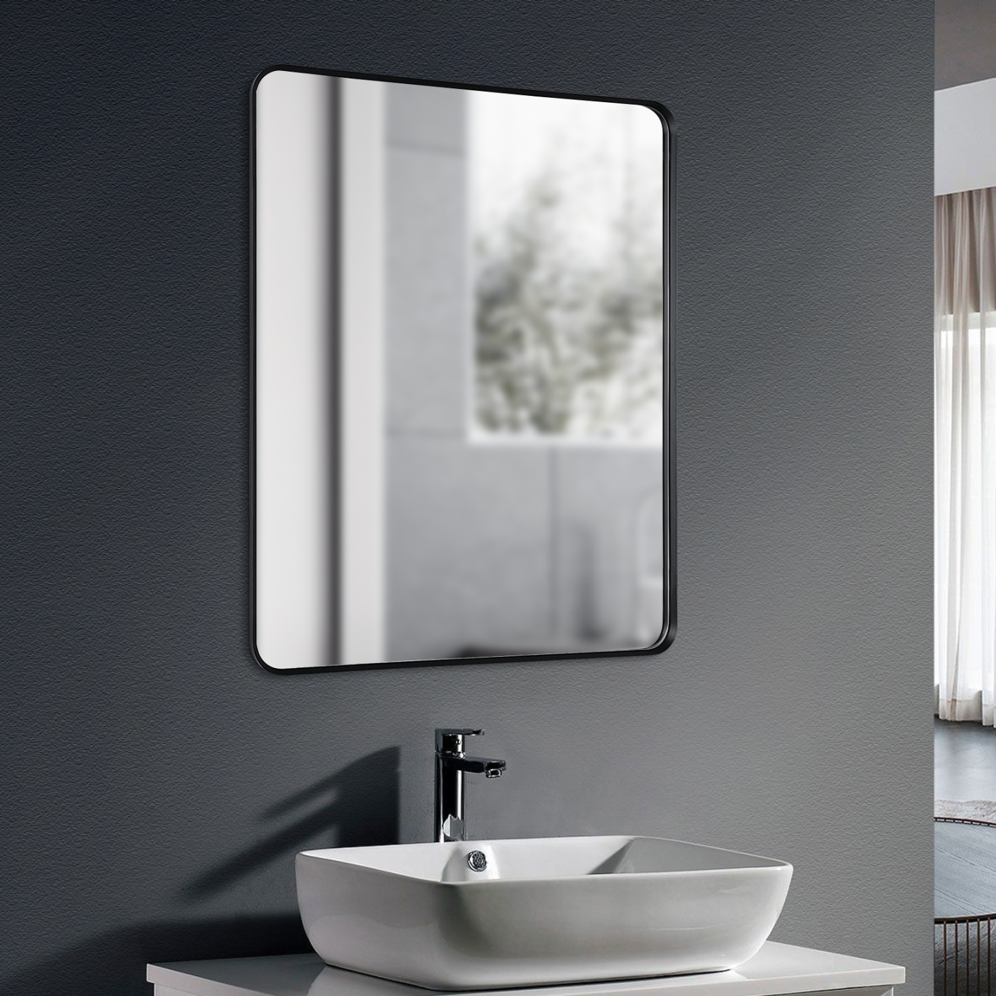 900*750mm Bedroom Matt Black Framed Aluminium Wall Mounted Vanity Mirror Decor Bracket Make up Mirror