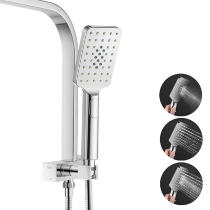 200mm 8'' Square Rainfall Shower Head Set Bathroom Twin Shower Handheld Diverter 3 Function Handheld Shower Head Gooseneck Shower Arm Chrome/Black/Gunmetal Grey