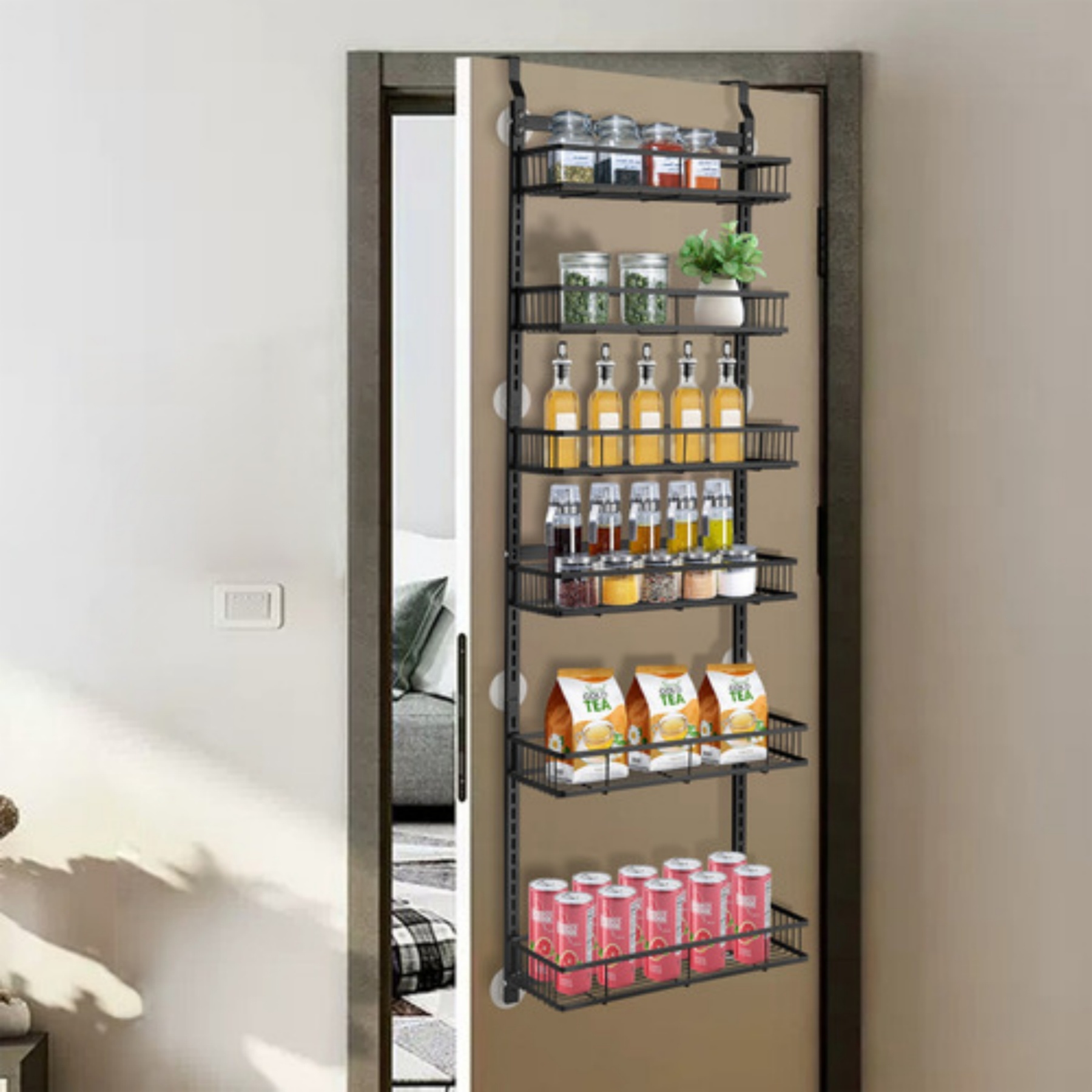 6 Tier Black Shower Caddy Storage Rack Basket Bathroom Kitchen Overdoor Hanging Holder Organizer Shelf