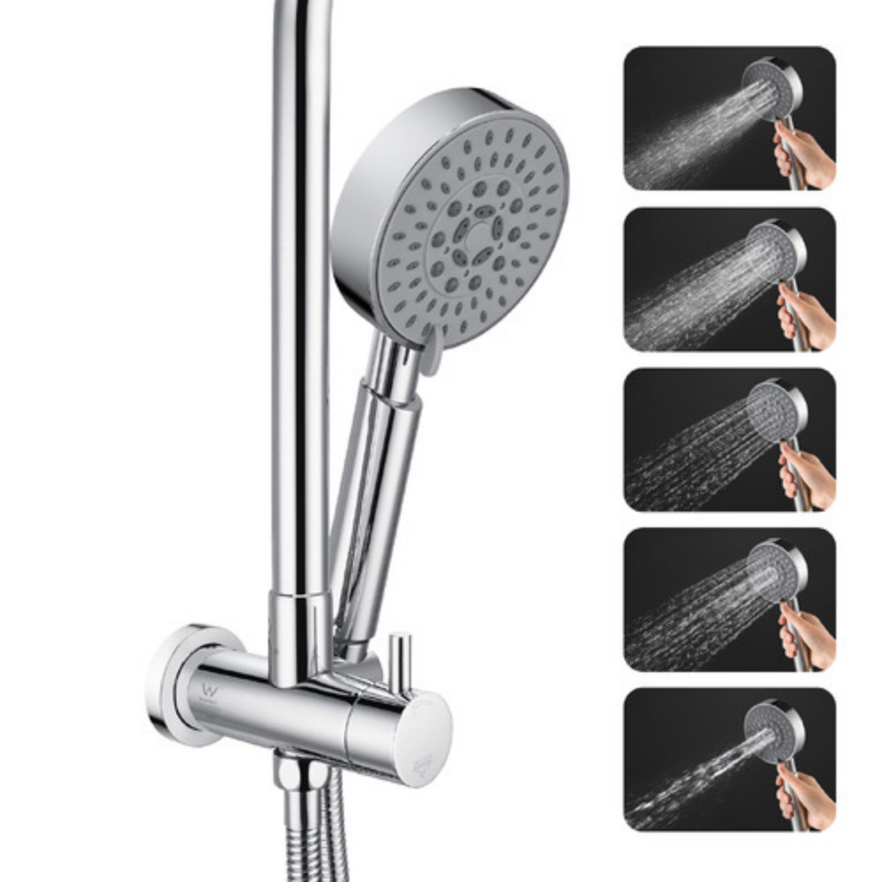 Chrome Rainfall Twin Shower Set Round 4 Function Spray Handheld Shower Head Gooseneck Arm Diverter Set