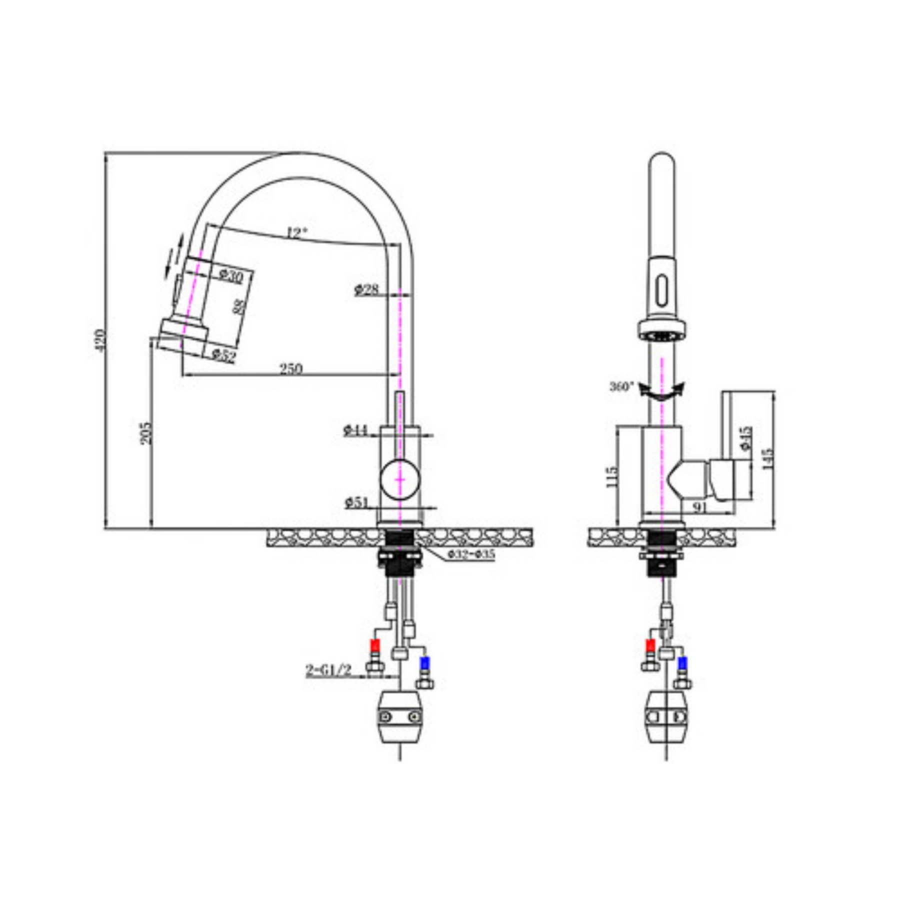 2 Function Pull-Out Button Spray Kitchen Sink Mixer Tap Laundry Basin Sink Swivel Faucet