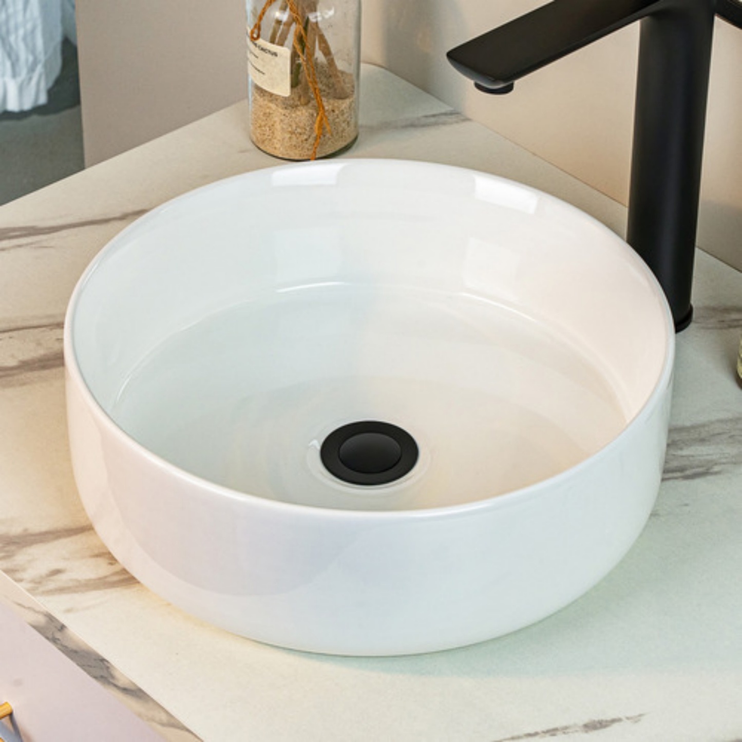 350mm Above Counter Round Ceramic Basin Vanity Bathroom Laundry Hand Wash Sink Bowl Gloss White