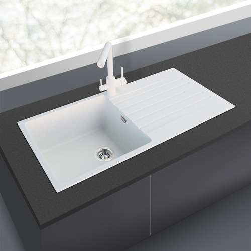 1000mm Granite Stone Single Bowl Kitchen Basin Sink Drainer Board Under/Top Mount Metallic Black/Metallic White