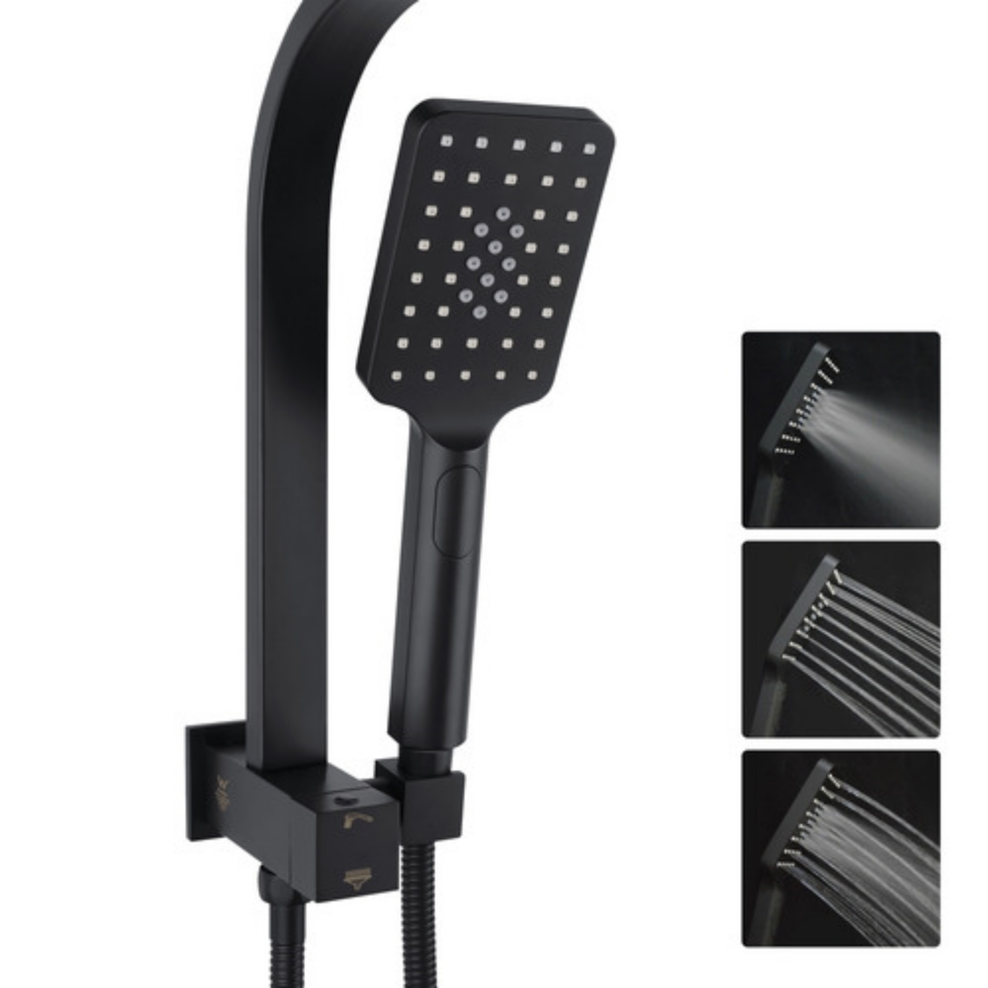 200mm 8'' Square Rainfall Shower Head Set Bathroom Twin Shower Handheld Diverter 3 Function Handheld Shower Head Gooseneck Shower Arm Chrome/Black/Gunmetal Grey