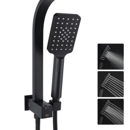 200mm 8'' Square Rainfall Shower Head Set Bathroom Twin Shower Handheld Diverter 3 Function Handheld Shower Head Gooseneck Shower Arm Chrome/Black/Gunmetal Grey