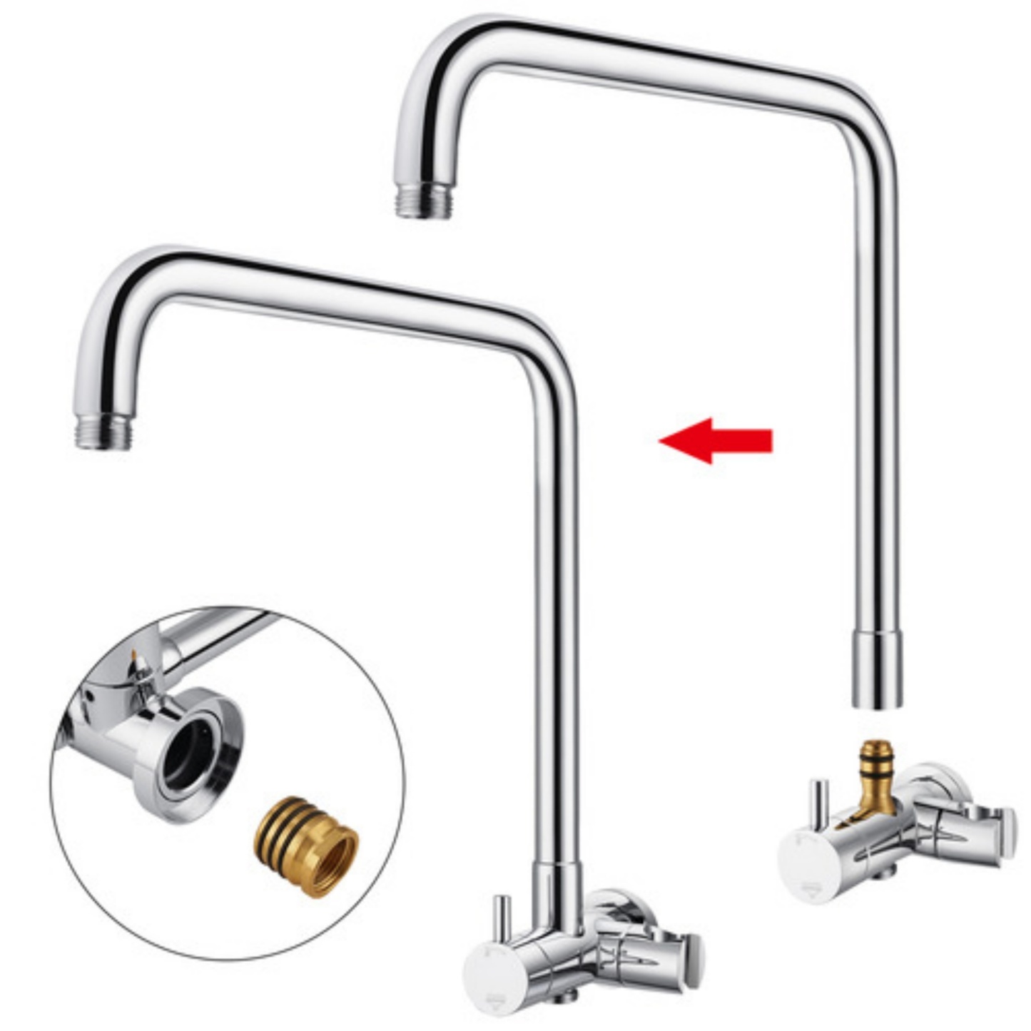 Chrome Twin Rail Shower Body Round Gooseneck Shower Wall Arm 1.5m Water Hose