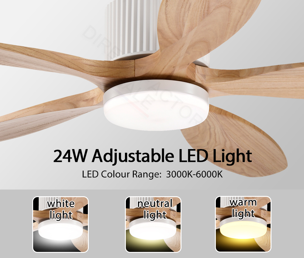 LED Light Ceiling Fan Reversible DC Motor Wooden Blades Remote Control 52"