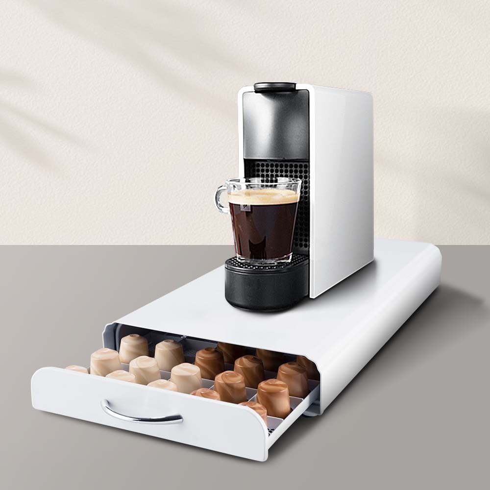 50 Pods Coffee Capsule Holder Dispenser Pot Rack Drawer Storage Organizer White