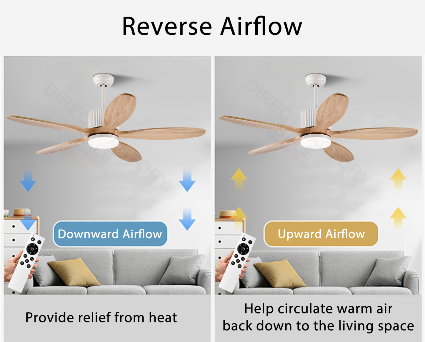 LED Light Ceiling Fan Reversible DC Motor Wooden Blades Remote Control 52"