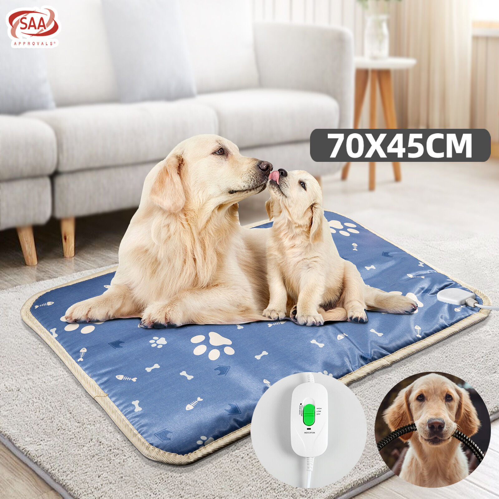 70CM 35-60℃ Pet Electric Heated Pad Mat Heating Blanket Bed Overheat Protection