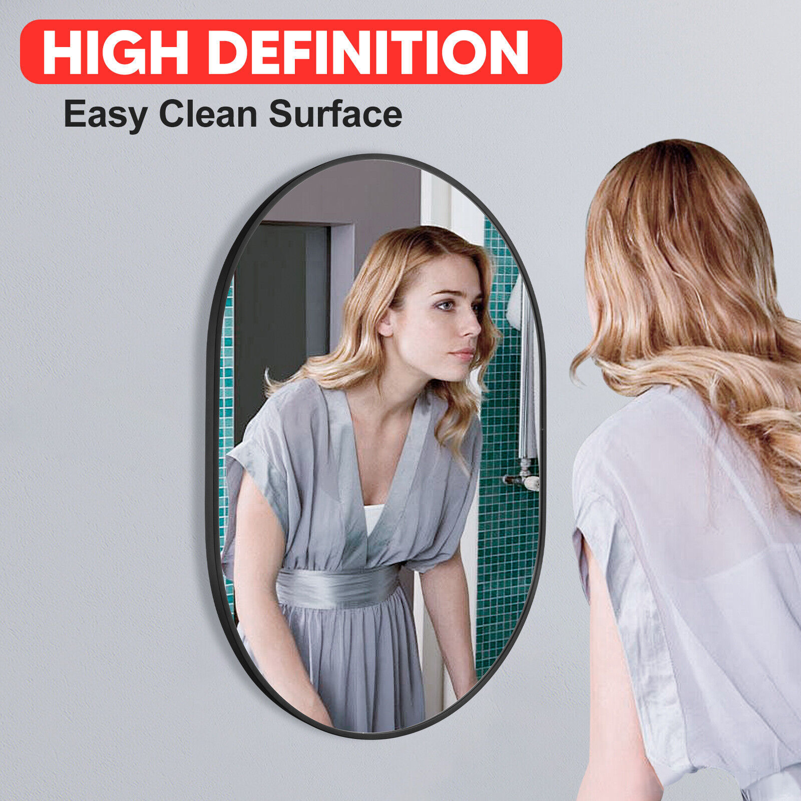 Oval Black Stainless Steel Frame Wall Bathroom Vanity Mirror Makeup Home Mirror Decor 500*700mm/ 560*900mm