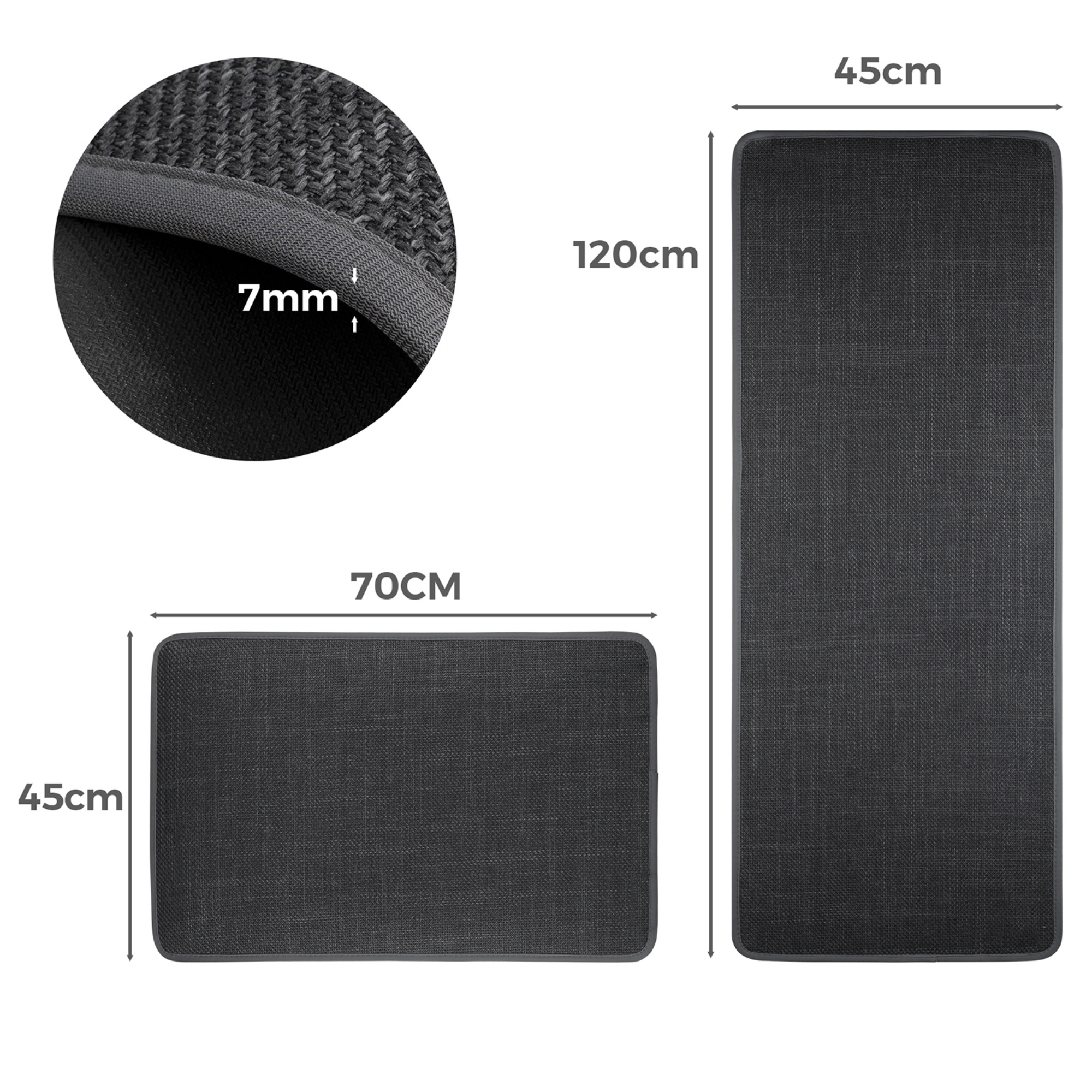 2 Piece 70cm 120cm Kitchen Floor Mat Set Non-Slip Home Laundry Hallway Rug Carpet Black/Khaki