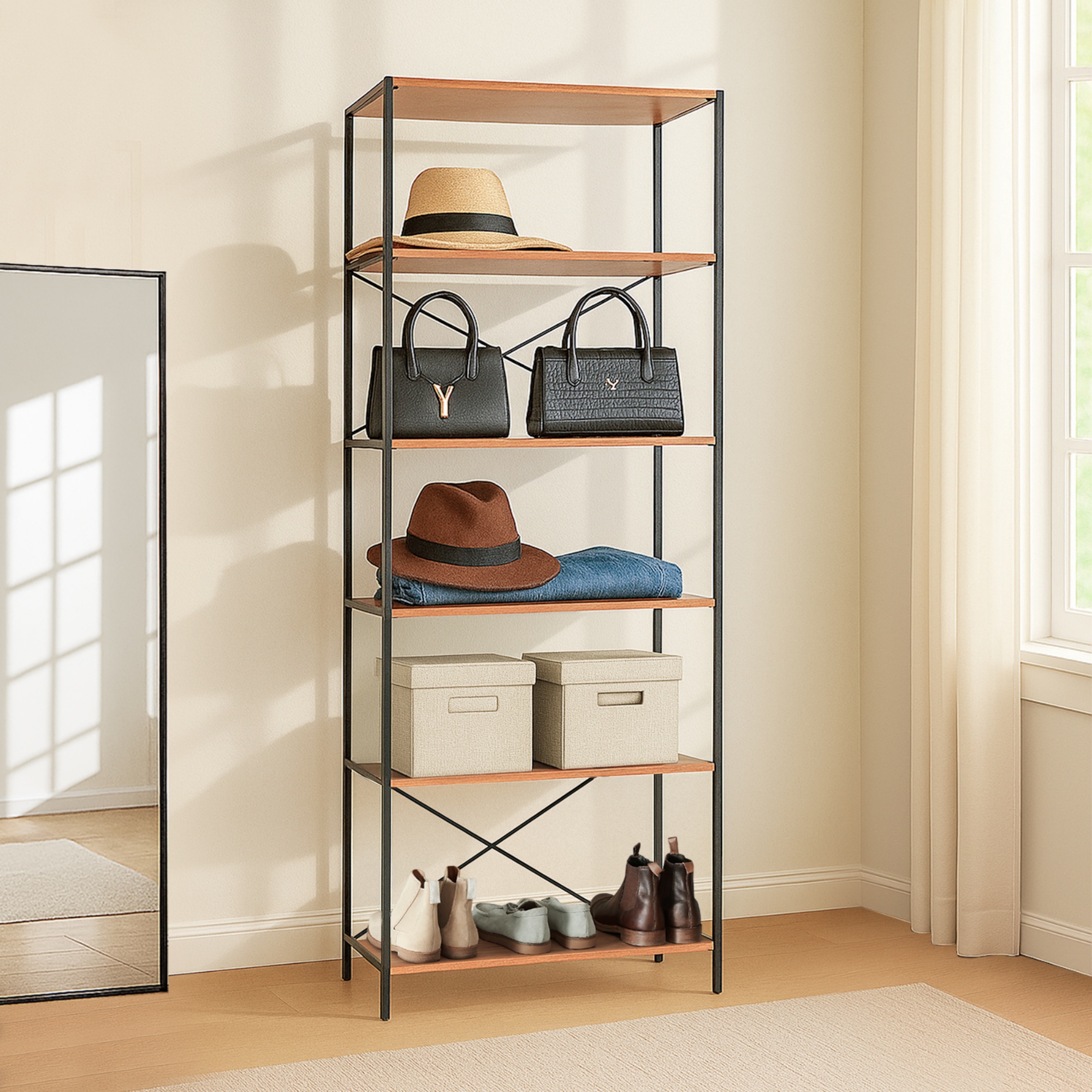 6 Tier Display Shelving Unit Essentials Organizer Shelf Clothes Shoes Bag Hat Storage Holder Rack