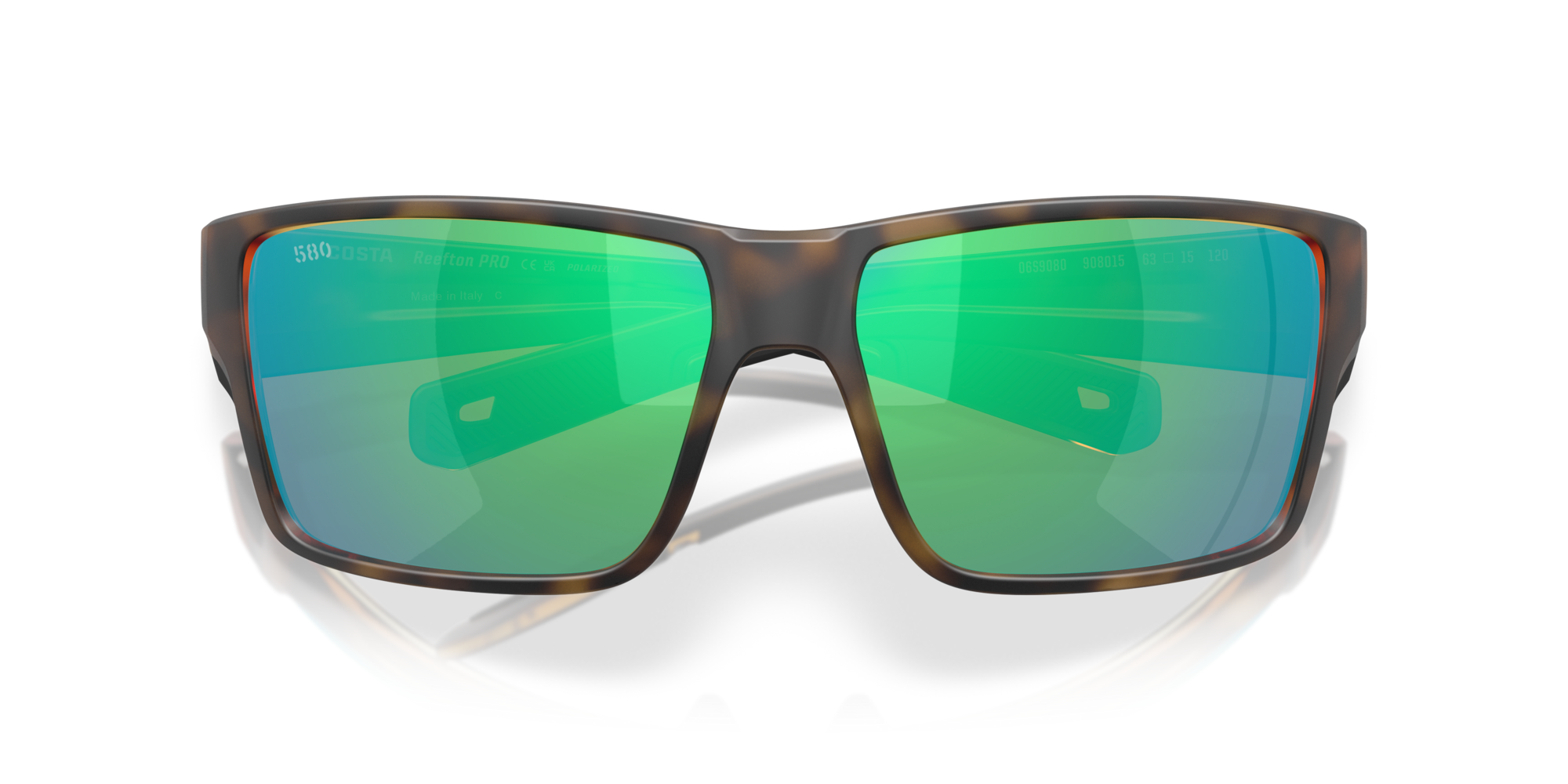 Costa Del Mar Polarised Sunglasses 06S9080 Reefton Pro Matte Tortoise w/ Green Mirror 580G