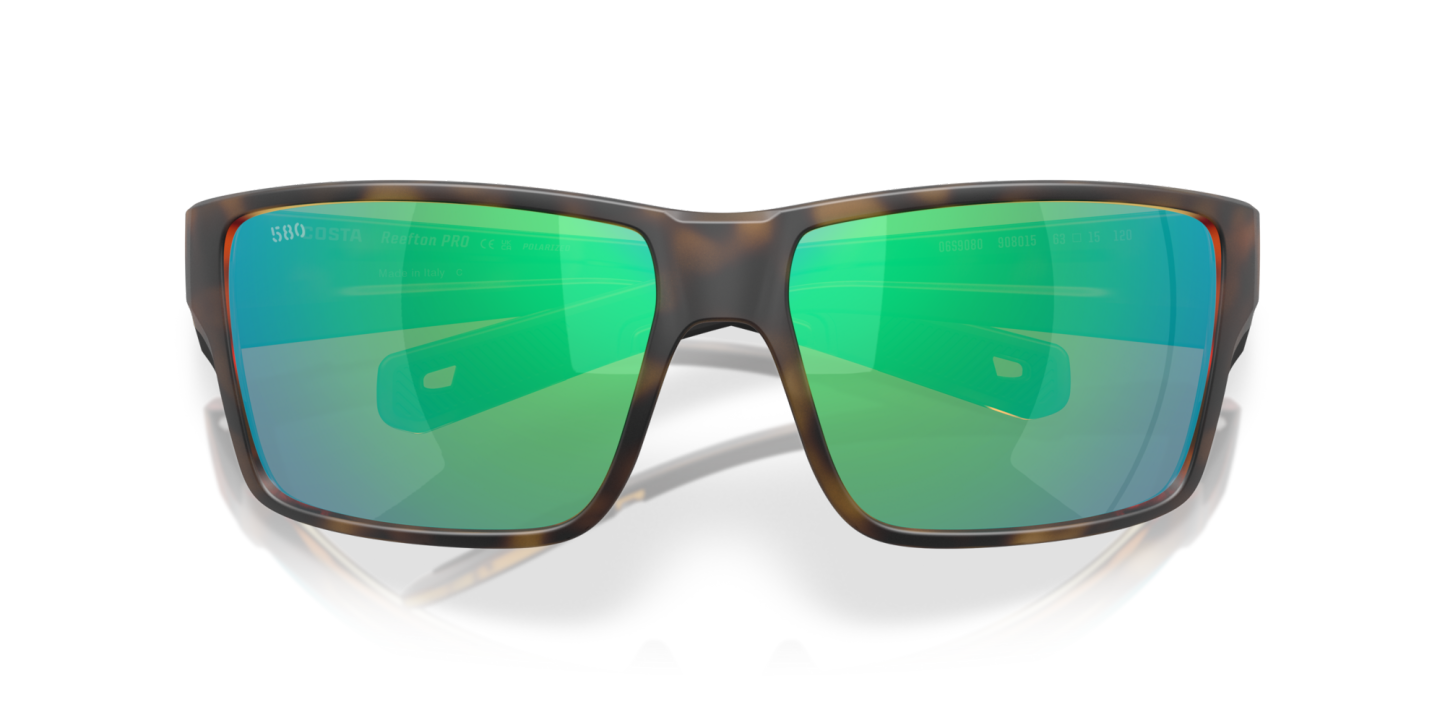 Costa Del Mar Polarised Sunglasses 06S9080 Reefton Pro Matte Tortoise w/ Green Mirror 580G