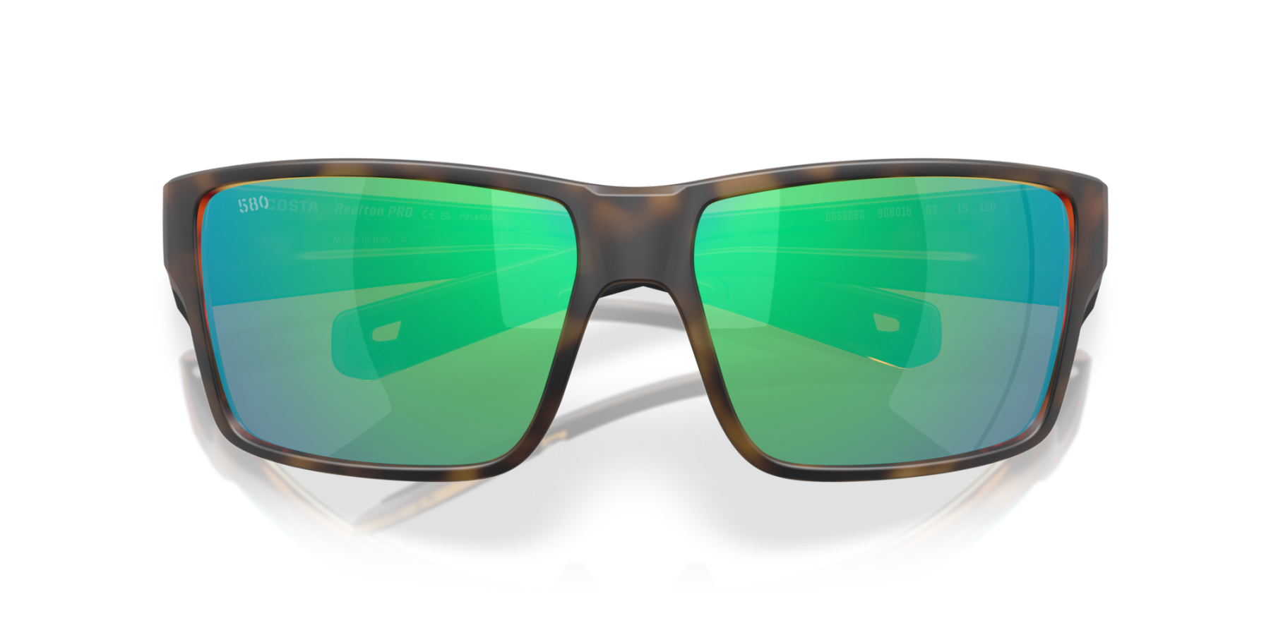 Costa Del Mar Polarised Sunglasses 06S9080 Reefton Pro Matte Tortoise w/ Green Mirror 580G