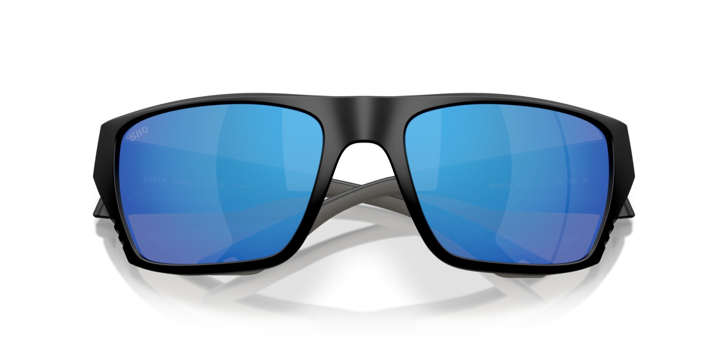 Costa Del Mar Polarised Sunglasses 06S9118 Finlet Matte Black w/ Blue Mirror 580G
