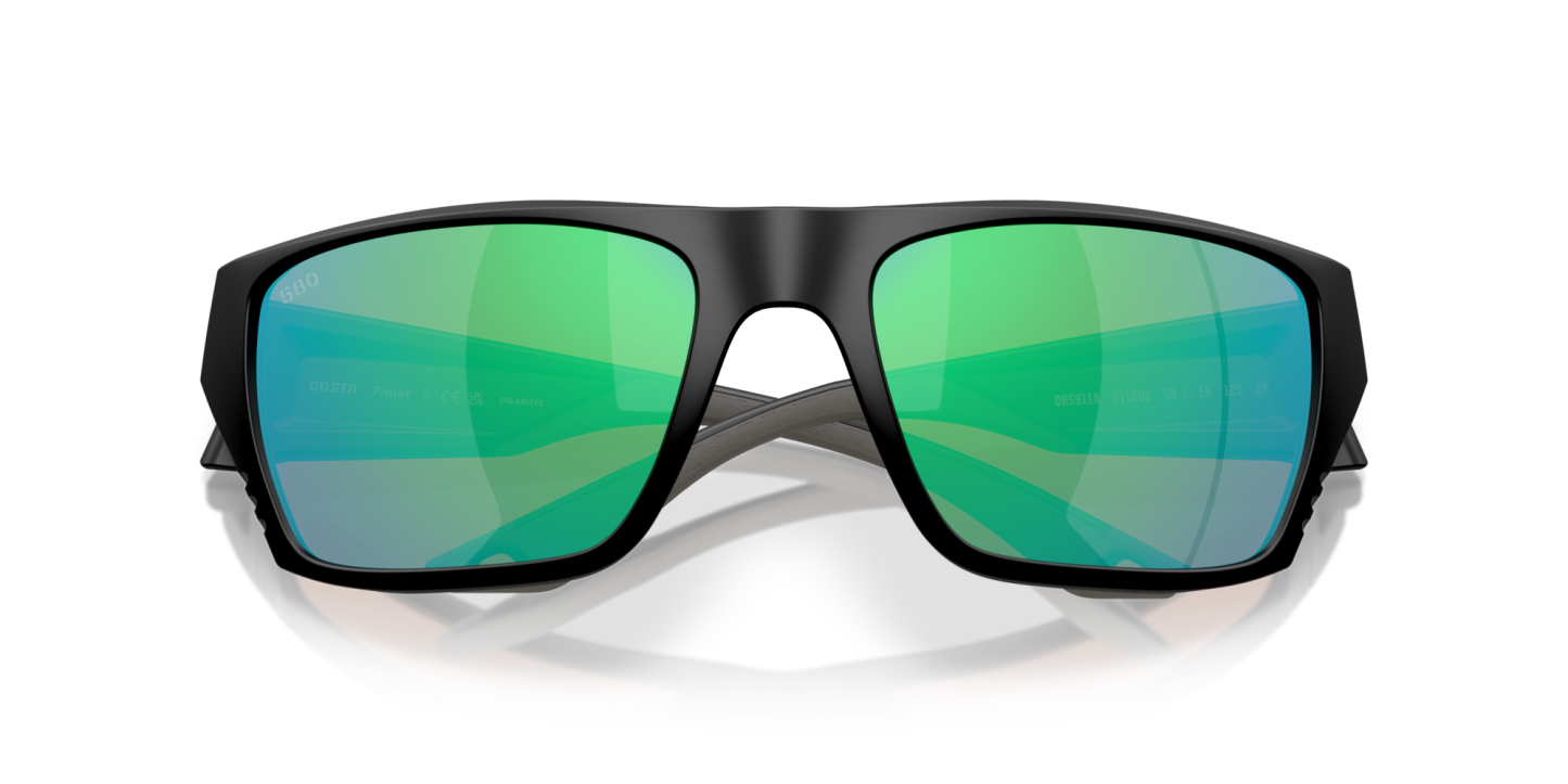 Costa Del Mar Polarised Sunglasses 06S9118 Finlet Matte Black w/ Green Mirror 580G